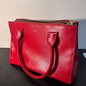 Ralph Lauren Red Leather Tote Bag
